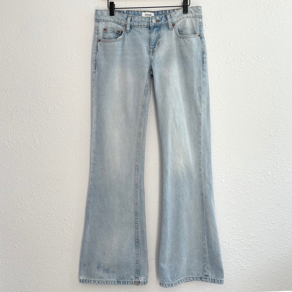 Motel Rocks Low Rise Wide Leg Jeans Women 26x32 Light Wash Denim Y2K Boho Indie